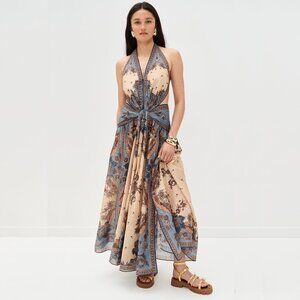 Zimmermann Ascension Plunge Halter Maxi Dress
